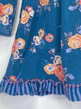 Matilda Jane Choose Your Own Path Dress Girls 8 Teal Pink Floral Twirly Ruffles